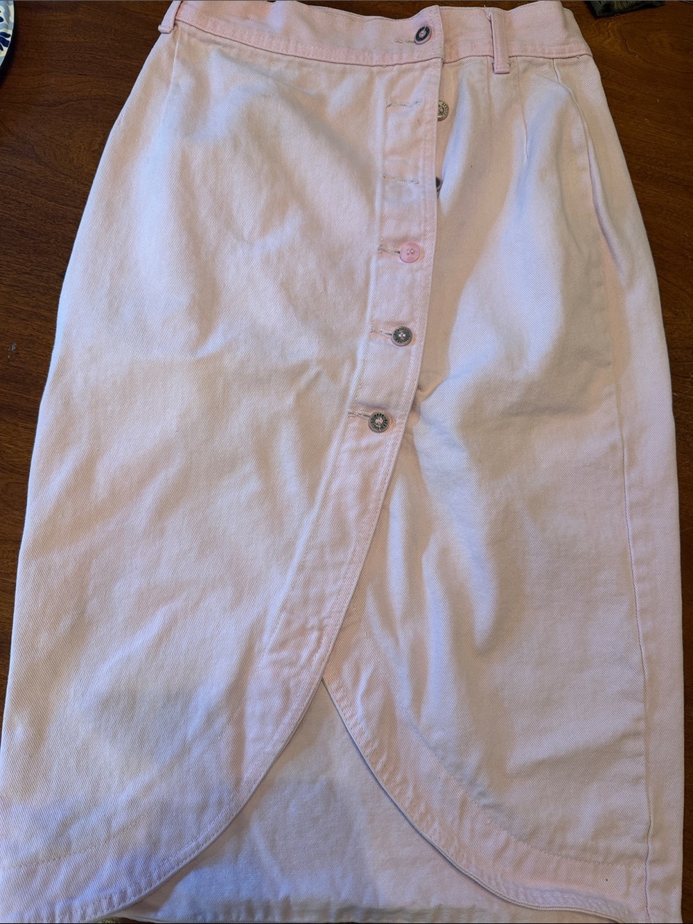 VINTAGE 90s pink denim tulip style midi skirt, Squeeze brand, juniors size 11